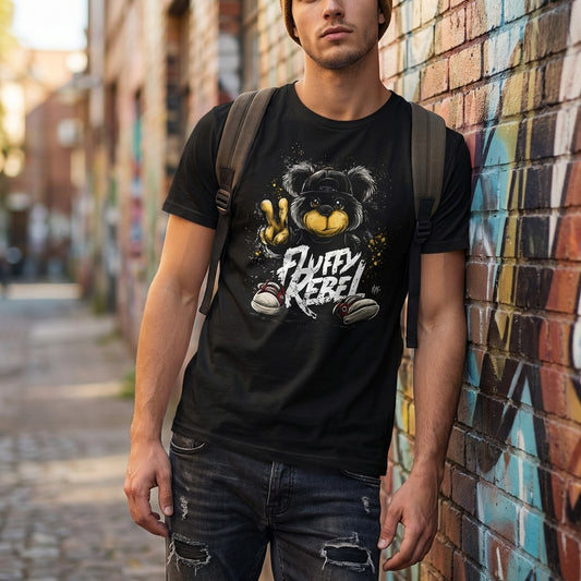 Fluffy Rebel Teddy Bear T-Shirt – Cute Streetwear Grunge Graphic, Peace Sign Gift