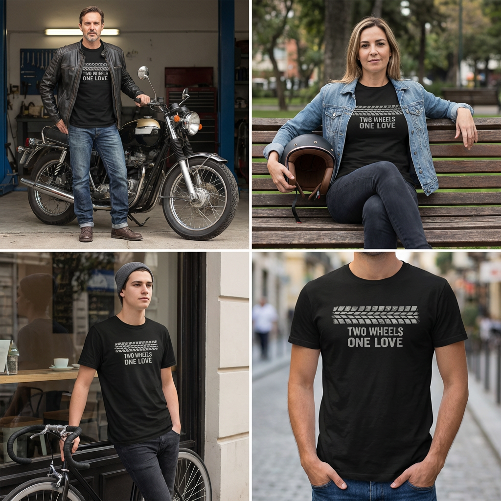 Two Wheels One Love T-Shirt – Biker Motorcycle Graphic Unisex Tee
