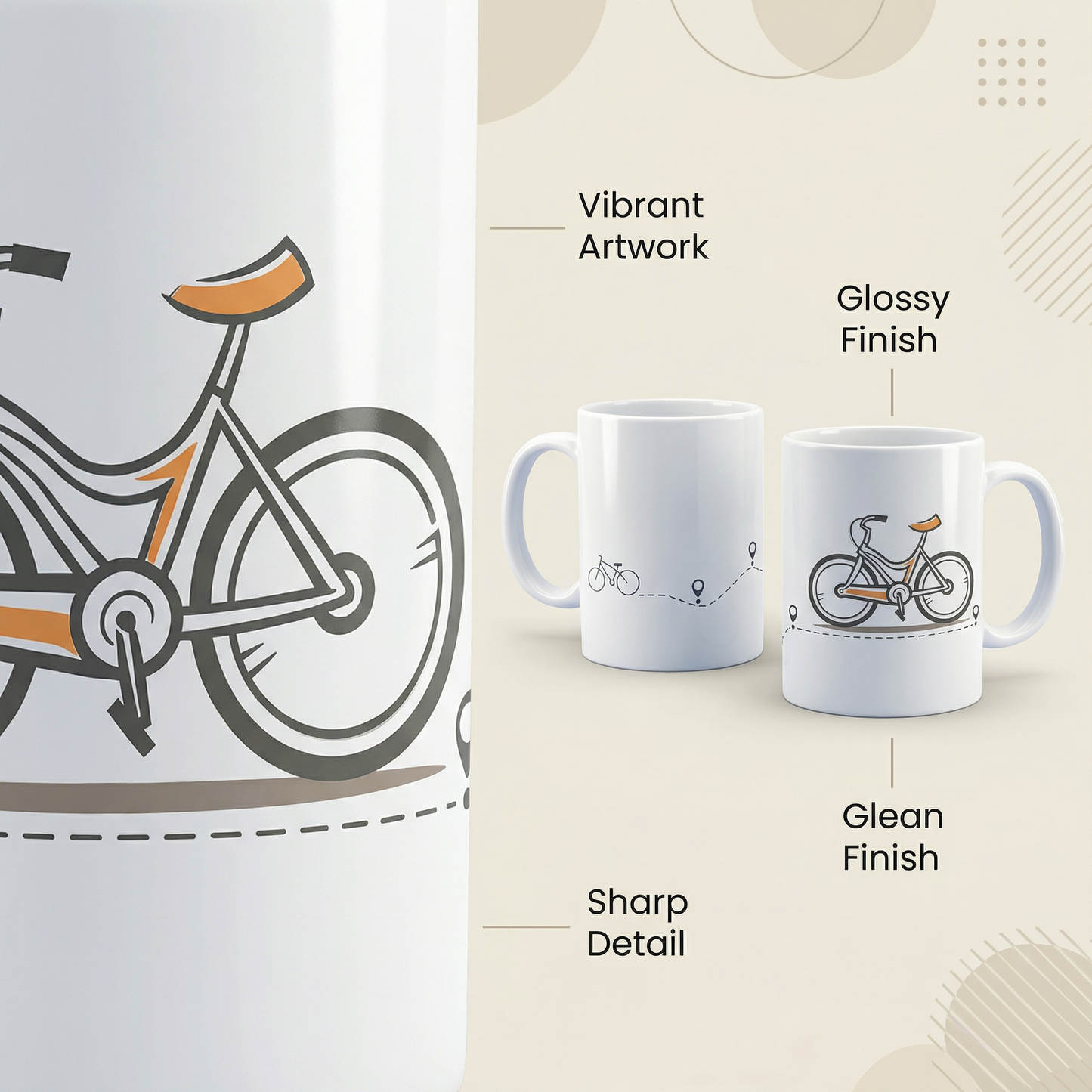 Cycling Mug – 11oz Sublimation Ceramic Mug, Minimal Bicycle Coffee Cup