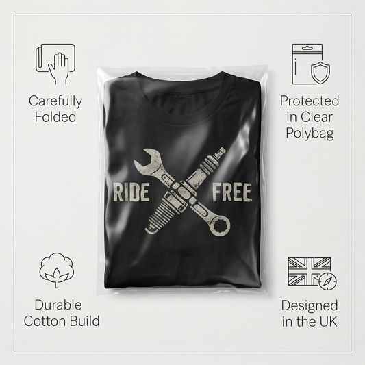 Ride Free T-Shirt – Biker Mechanic Graphic Tee, Motorcycle Garage Unisex Shirt