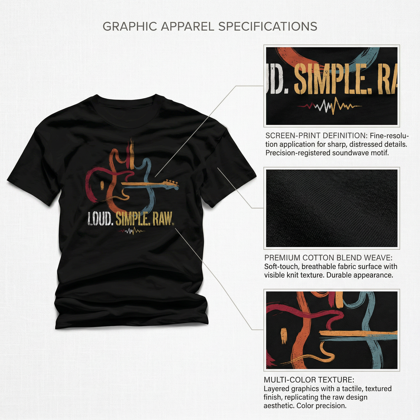 Loud Simple Raw T-Shirt – Guitar Graphic Unisex Tee, Music Lover Vintage Style Shirt