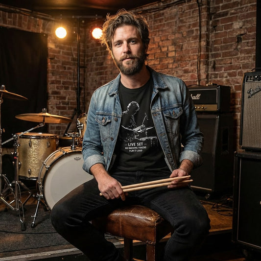 Live Set No Backing Tracks T-Shirt – Men’s Black Guitarist Graphic Tee | WildVero