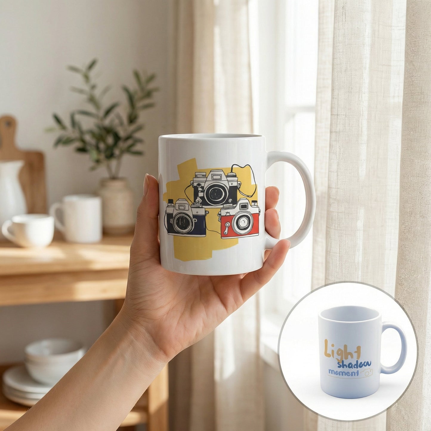 Light Shadow Moment Mug – 11oz Sublimation Ceramic Mug, Camera Lover Coffee Cup