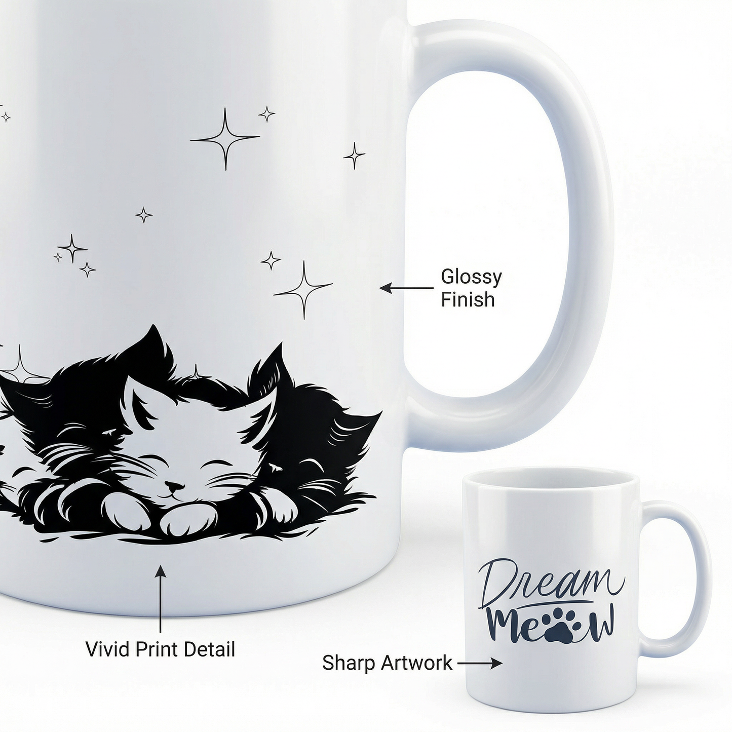 Dream Meow Mug – 11oz Sublimation Ceramic Mug, Cute Sleeping Cat Coffee Cup