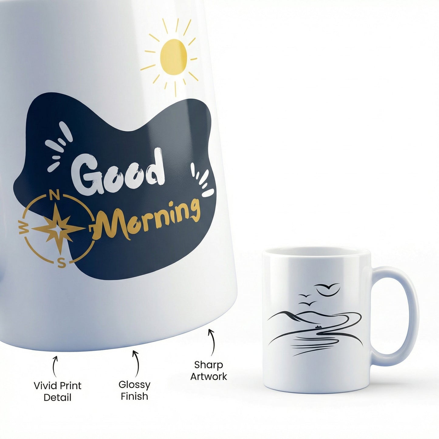 Good Morning Landscape Mug 11oz – Minimalist Ceramic Coffee Mug, Nature Inspired Sublimation Cup