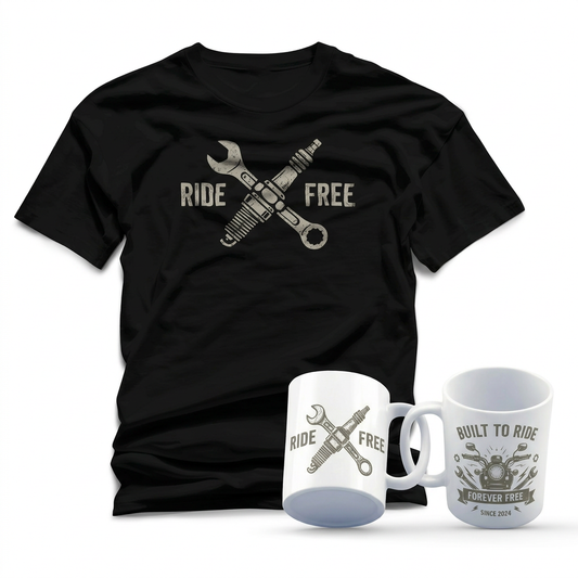 Ride Free Gift Set – Black T-Shirt and 11oz Mug, DTF Tee + Sublimation Mug