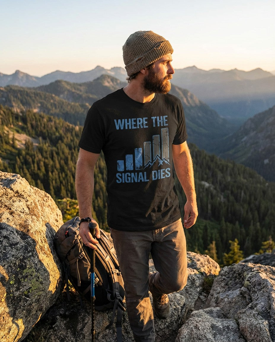 WildVero™ "Where The Signal Dies" T-Shirt | Off-Grid Hiking & Digital Detox Tee