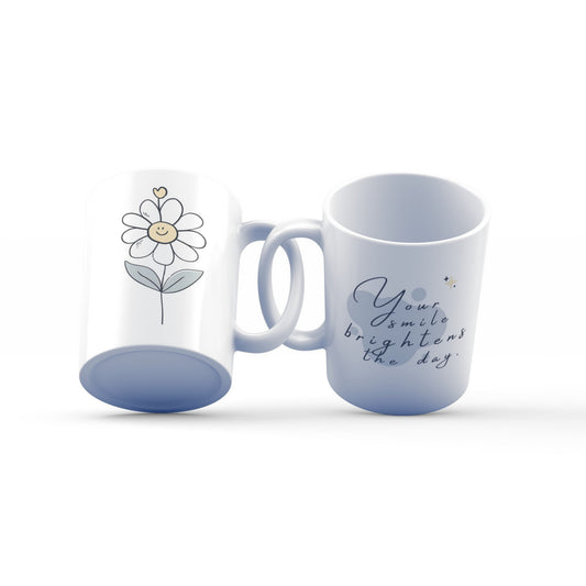 Your Smile Brightens the Day Mug 11oz – Cute Daisy Ceramic Coffee Mug, Sublimation Gift Cup