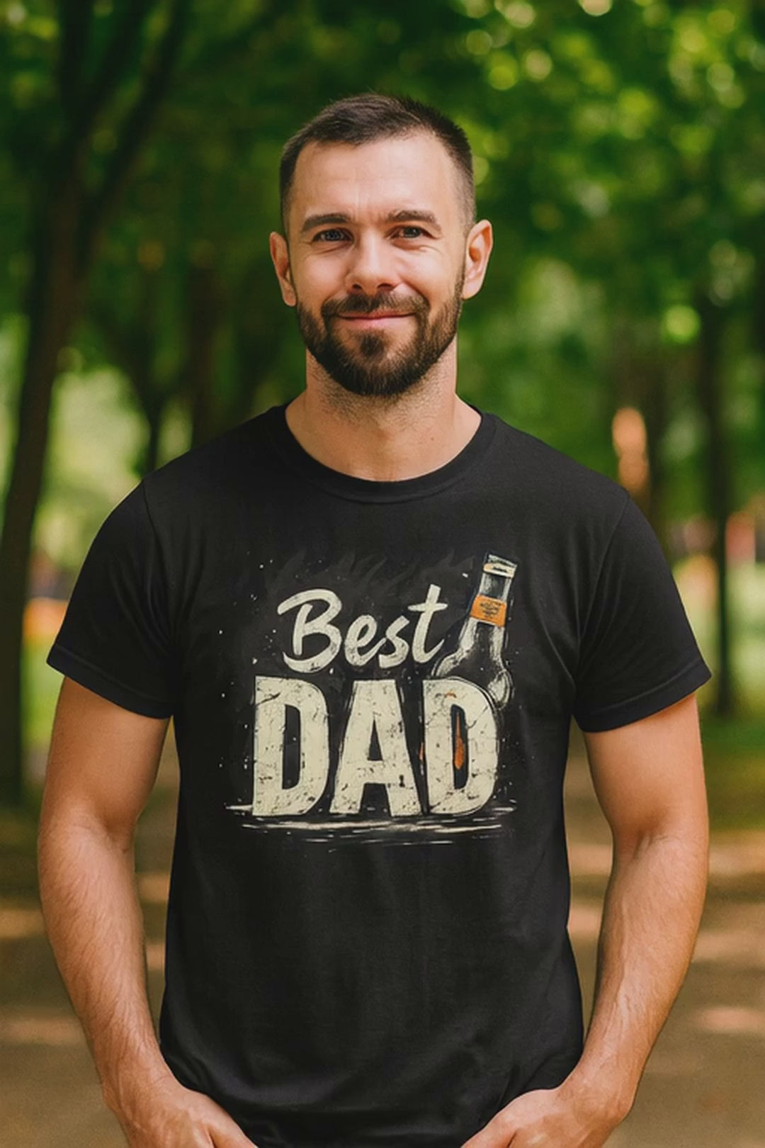 Black Best Dad t-shirt with grunge typography and beer bottle Father's Day gift design