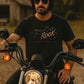 Black Rock Motorcycle t-shirt with vintage distressed classic bike and script typography