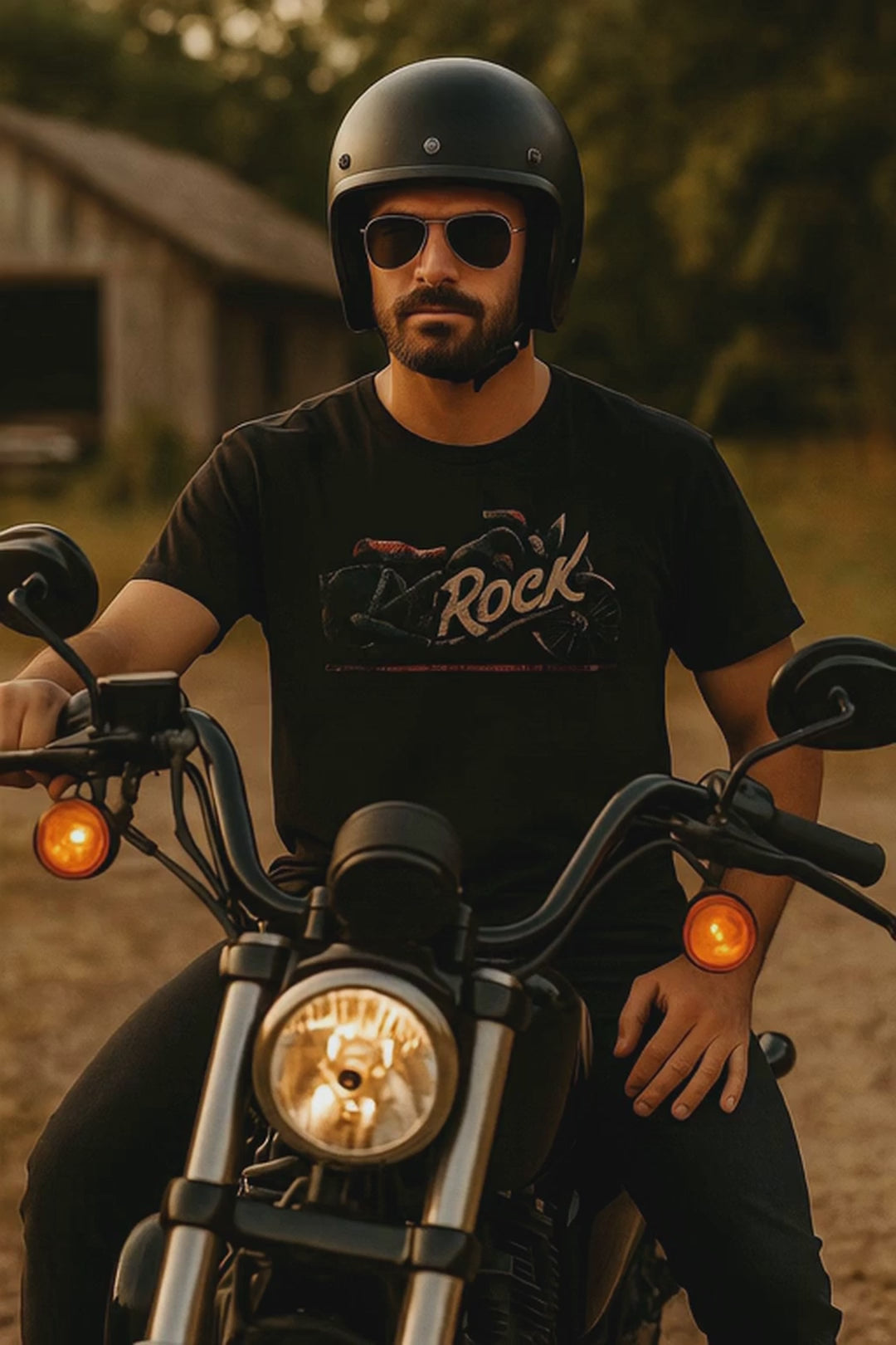 Black Rock Motorcycle t-shirt with vintage distressed classic bike and script typography