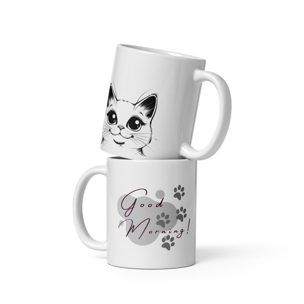 Good Morning Cat Mug – 11oz Sublimation Ceramic Mug, Cute Kitty Coffee Cup