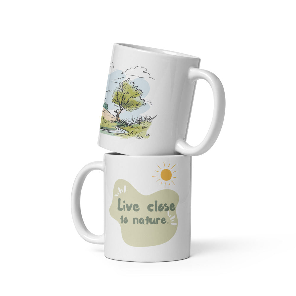 Live Close to Nature Mug – 11oz Sublimation Ceramic Mug, Nature Inspired Coffee Cup