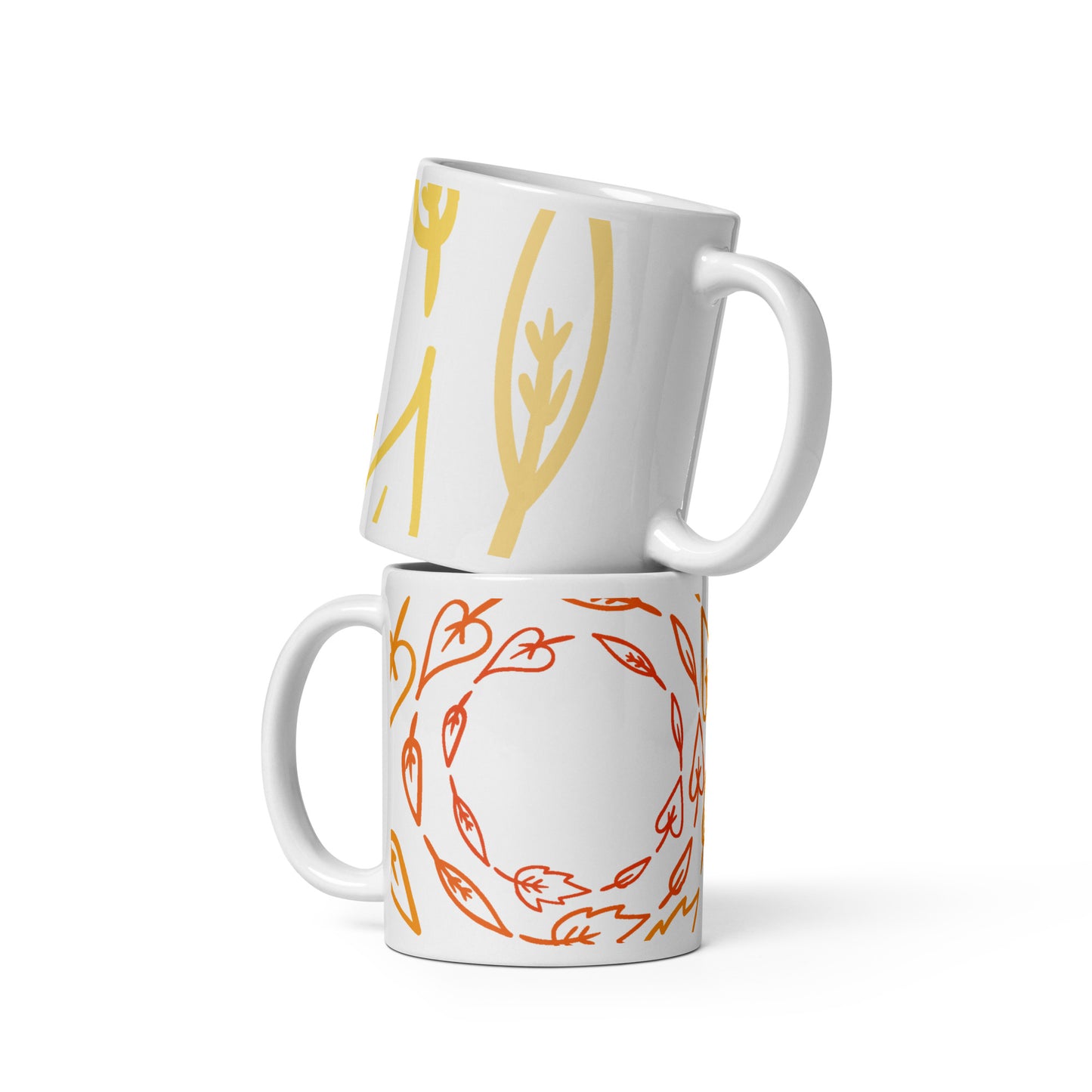 Abstract Botanical Mug – 11oz Sublimation Ceramic Mug, Minimal Leaf Coffee Cup