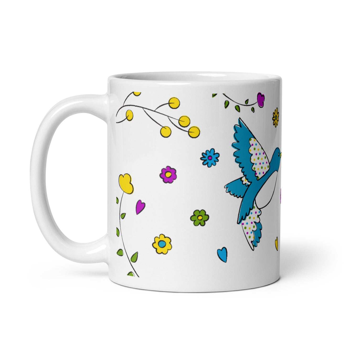 Floral Bird Mug – 11oz Sublimation Ceramic Mug, Cute Nature Coffee Cup