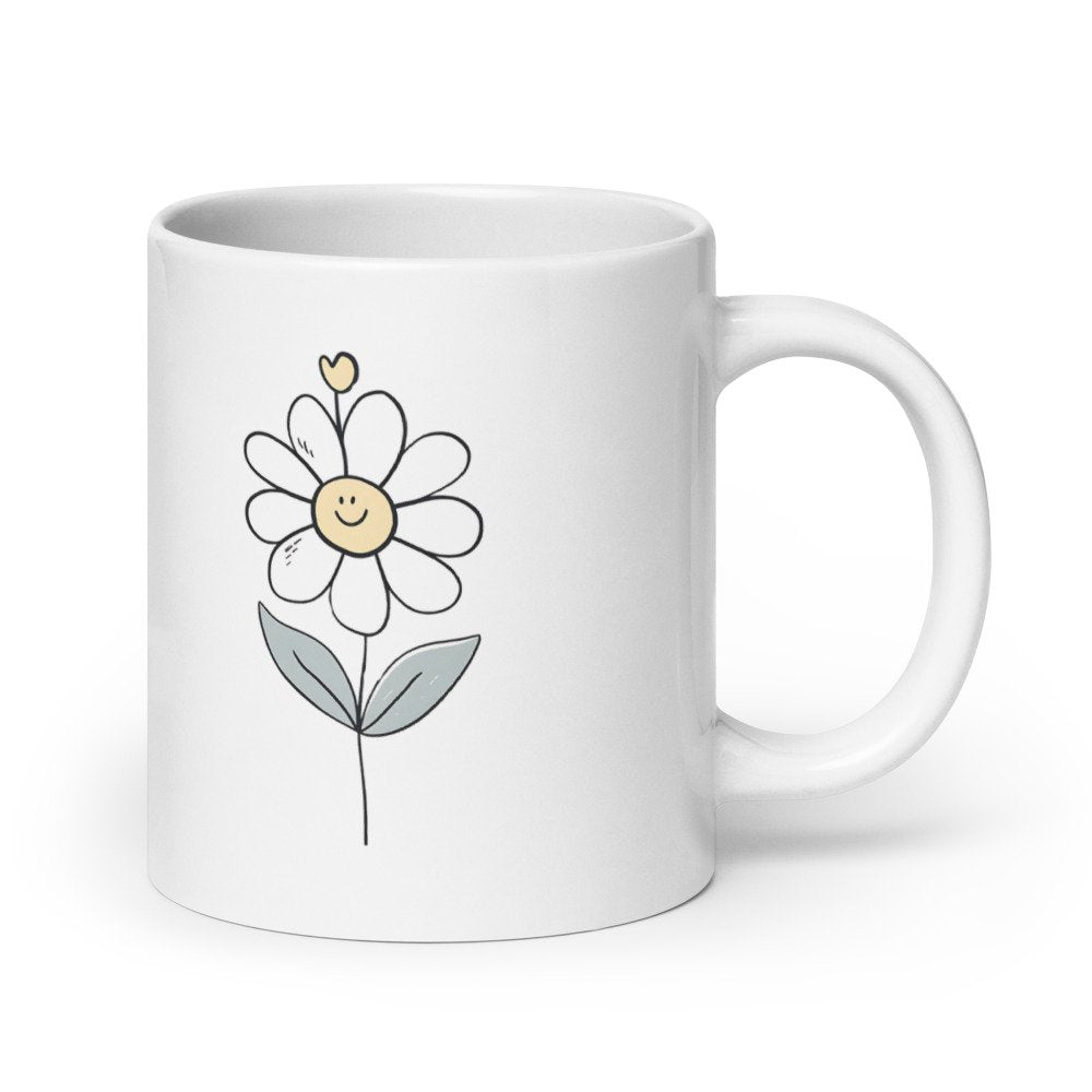 Your Smile Brightens the Day Mug 11oz – Cute Daisy Ceramic Coffee Mug, Sublimation Gift Cup